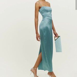 Reformation Frankie Silk Dress in Blue